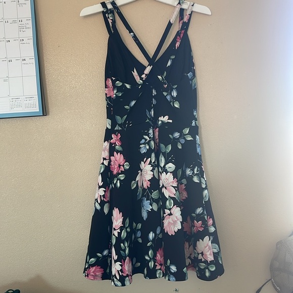 Black dress with pink and blue florals - Picture 2 of 2